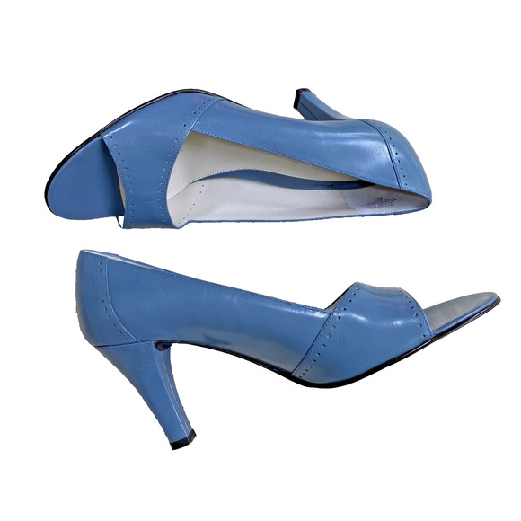 Jones Wear Open Toe High Heel Pumps Powder Blue Gray Classic Career US Size 9M - Picture 7 of 11